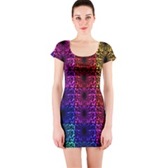 Rainbow Grid Form Abstract Background Graphic Short Sleeve Bodycon Dress by Ravend