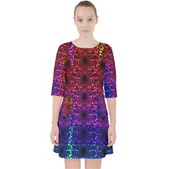 Rainbow Grid Form Abstract Background Graphic Quarter Sleeve Pocket Dress