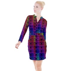 Rainbow Grid Form Abstract Background Graphic Button Long Sleeve Dress by Ravend