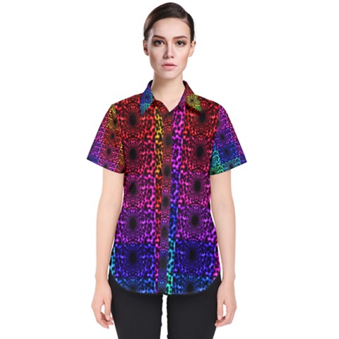 Rainbow Grid Form Abstract Background Graphic Women s Short Sleeve Shirt by Ravend