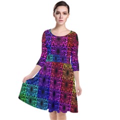 Rainbow Grid Form Abstract Background Graphic Quarter Sleeve Waist Band Dress by Ravend