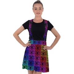 Rainbow Grid Form Abstract Background Graphic Velvet Suspender Skater Skirt