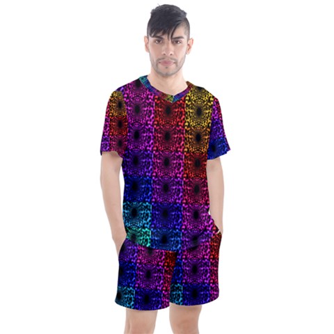 Rainbow Grid Form Abstract Background Graphic Men s Mesh Tee And Shorts Set by Ravend