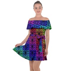 Rainbow Grid Form Abstract Background Graphic Off Shoulder Velour Dress by Ravend