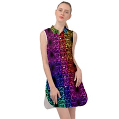 Rainbow Grid Form Abstract Background Graphic Sleeveless Shirt Dress