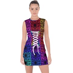 Rainbow Grid Form Abstract Background Graphic Lace Up Front Bodycon Dress by Ravend