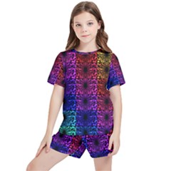 Rainbow Grid Form Abstract Background Graphic Kids  Tee And Sports Shorts Set