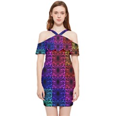 Rainbow Grid Form Abstract Background Graphic Shoulder Frill Bodycon Summer Dress by Ravend