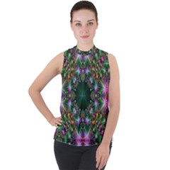 Kaleidoscope Digital Kaleidoscope Fractal Mirrored Mock Neck Chiffon Sleeveless Top