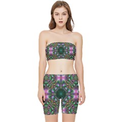 Kaleidoscope Digital Kaleidoscope Fractal Mirrored Stretch Shorts And Tube Top Set by Ravend