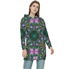 Kaleidoscope Digital Kaleidoscope Fractal Mirrored Women s Long Oversized Pullover Hoodie