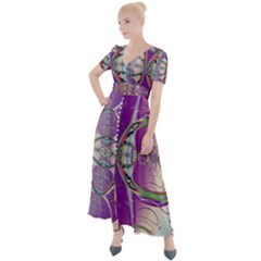 Abstract Colorful Art Pattern Design Fractal Button Up Short Sleeve Maxi Dress by Ravend