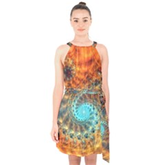 Fractal Math Abstract Mysterious Mystery Vortex Halter Collar Waist Tie Chiffon Dress