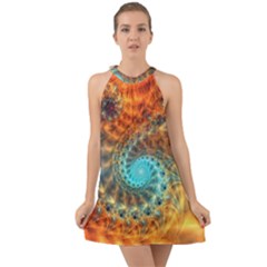 Fractal Math Abstract Mysterious Mystery Vortex Halter Tie Back Chiffon Dress