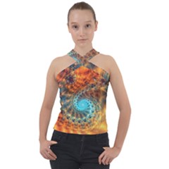 Fractal Math Abstract Mysterious Mystery Vortex Cross Neck Velour Top by Ravend