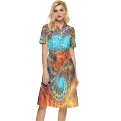 Fractal Math Abstract Mysterious Mystery Vortex Button Top Knee Length Dress by Ravend