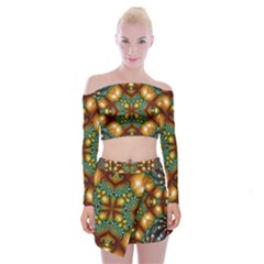 Background Abstract Fractal Annotation Texture Off Shoulder Top With Mini Skirt Set