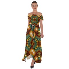 Background Abstract Fractal Annotation Texture Off Shoulder Open Front Chiffon Dress