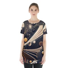 Space Futuristic Technology Digital Ai Generated Skirt Hem Sports Top