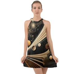 Space Futuristic Technology Digital Ai Generated Halter Tie Back Chiffon Dress