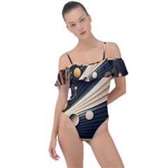 Space Futuristic Technology Digital Ai Generated Frill Detail One Piece Swimsuit by Ravend