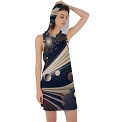 Space Futuristic Technology Digital Ai Generated Racer Back Hoodie Dress by Ravend