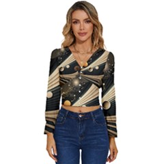 Space Futuristic Technology Digital Ai Generated Long Sleeve V-Neck Top