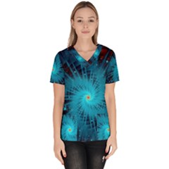 Spiral Stars Fractal Cosmos Explosion Big Bang Women s V-neck Scrub Top by Ravend