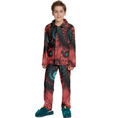 Fractal Spiral Vortex Pattern Art Digital Kids  Long Sleeve Velvet Pajamas Set by Ravend