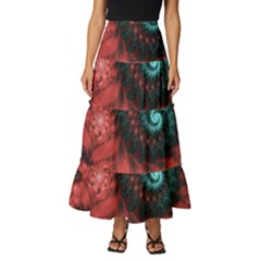 Fractal Spiral Vortex Pattern Art Digital Tiered Ruffle Maxi Skirt by Ravend