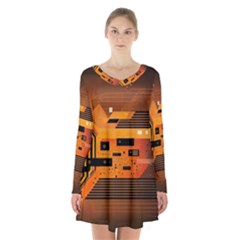 Technology Design Tech Computer Future Business Long Sleeve Velvet V-neck Dress