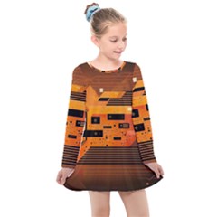 Technology Design Tech Computer Future Business Kids  Long Sleeve Dress by Ravend