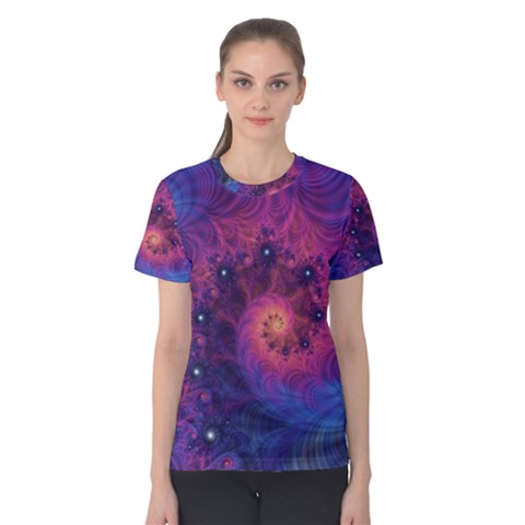 Fractal Fractals Spiral Vortex Blue Dark Art Women s Cotton Tee by Ravend