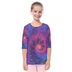 Fractal Fractals Spiral Vortex Blue Dark Art Kids  Quarter Sleeve Raglan Tee