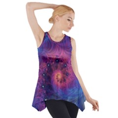 Fractal Fractals Spiral Vortex Blue Dark Art Side Drop Tank Tunic