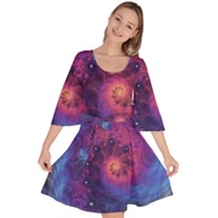 Fractal Fractals Spiral Vortex Blue Dark Art Velour Kimono Dress by Ravend