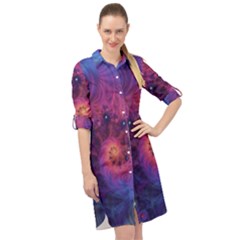 Fractal Fractals Spiral Vortex Blue Dark Art Long Sleeve Mini Shirt Dress