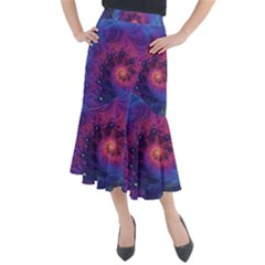 Fractal Fractals Spiral Vortex Blue Dark Art Midi Mermaid Skirt