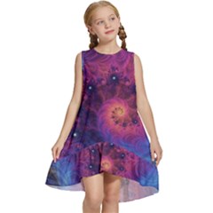 Fractal Fractals Spiral Vortex Blue Dark Art Kids  Frill Swing Dress