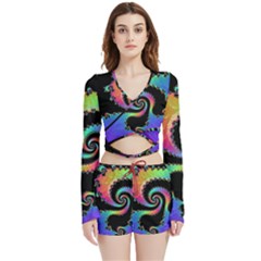 Fractal Spiral Vortex Swirl Whirlpool Math Velvet Wrap Crop Top And Shorts Set by Ravend