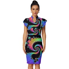 Fractal Spiral Vortex Swirl Whirlpool Math Vintage Frill Sleeve V-neck Bodycon Dress by Ravend