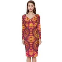 Art Pattern Fractal Design Abstract Artwork Long Sleeve V-neck Bodycon Dress  by Ravend