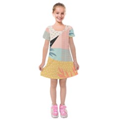 Leaves Pattern Design Colorful Decorative Texture Kids  Short Sleeve Velvet Dress