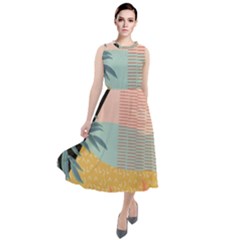 Leaves Pattern Design Colorful Decorative Texture Round Neck Boho Dress by Ravend