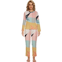 Leaves Pattern Design Colorful Decorative Texture Womens  Long Sleeve Lightweight Pajamas Set