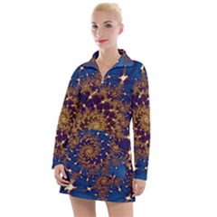 Fractal Spiral Art Pattern Blue Design Women s Long Sleeve Casual Dress