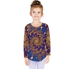 Fractal Spiral Art Pattern Blue Design Kids  Long Sleeve Tee