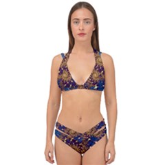 Fractal Spiral Art Pattern Blue Design Double Strap Halter Bikini Set