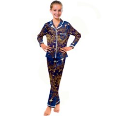 Fractal Spiral Art Pattern Blue Design Kid s Satin Long Sleeve Pajamas Set