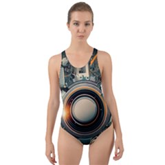 Illustrations Technology Robot Internet Processor Cut-out Back One Piece Swimsuit by Ravend